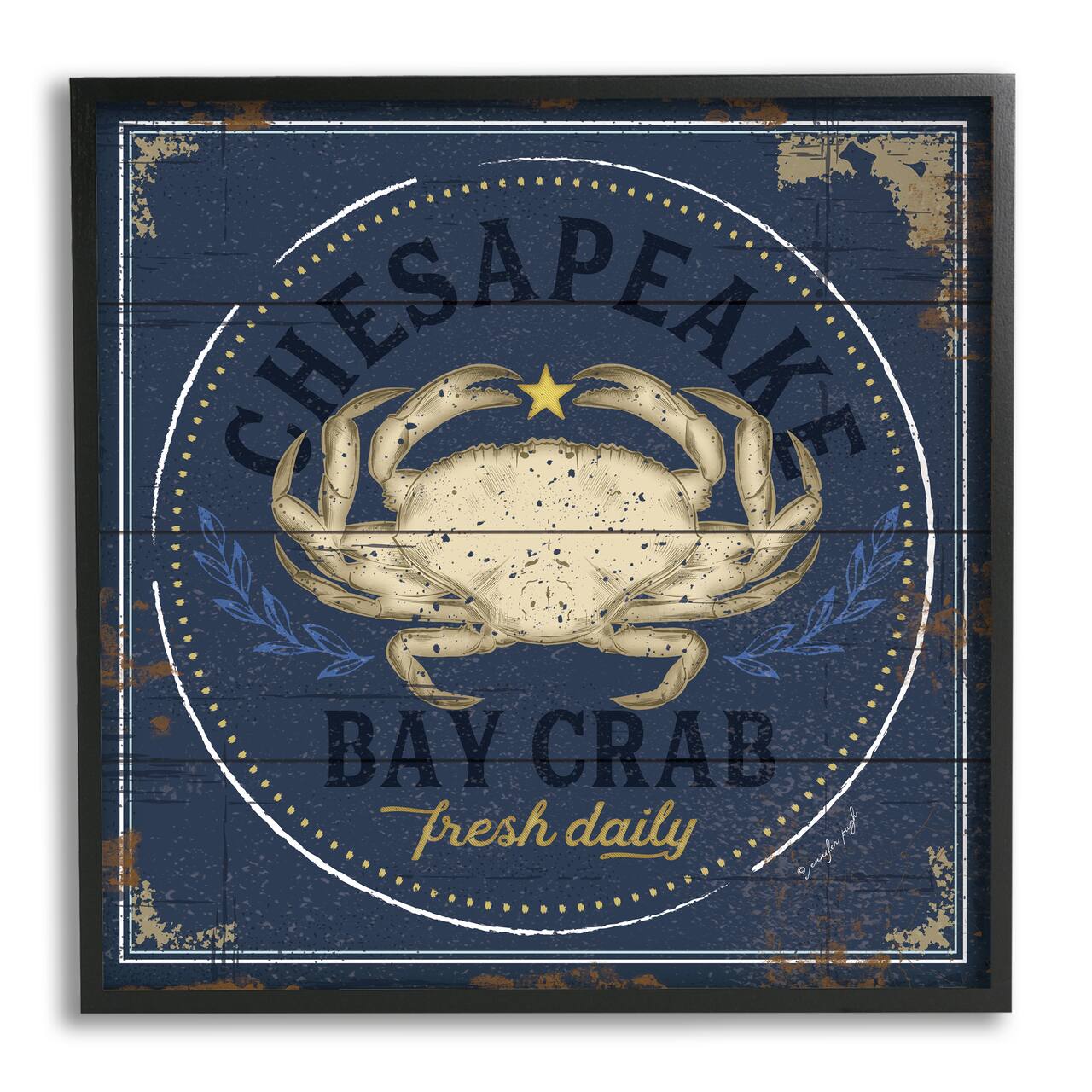 Stupell Industries Vintage Chesapeake Bay Crab Sign Nautical Marine Life in Black Frame Wall Art